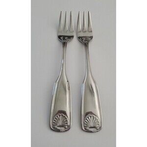 x2 VTG Stanley Roberts Rogers Antique Shell Cocktail Forks 5 3/4" Flatware